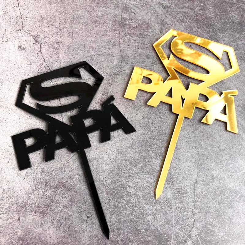 Новинка 2019 акриловый торт Super PAPA золотой черный Топпер для папы и кекса на День