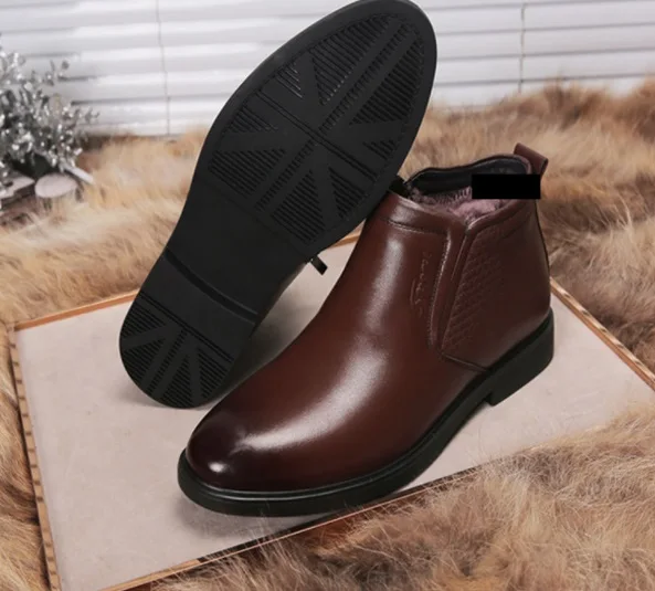 Plus Autumn Winter men's velvet keep warm Martin boots Breathable high-top Genuine leather slip-on formal shoes |