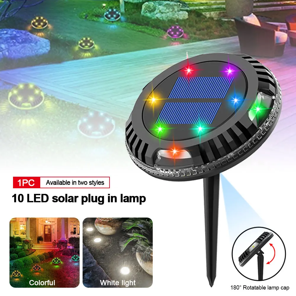 

Outdoor Solar Ground Lights 10LED Garden Yard Patio Disk Light Multi-Color Auto-Changing Waterproof In-Ground Landscape Lighting