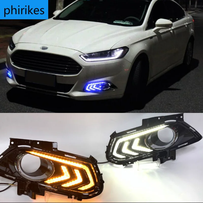 2 pezzi Led DRL luce di marcia diurna 3 colori in una luce per Ford Mondeo Fusion 2013 2014 2015 2016 con foro per fendinebbia