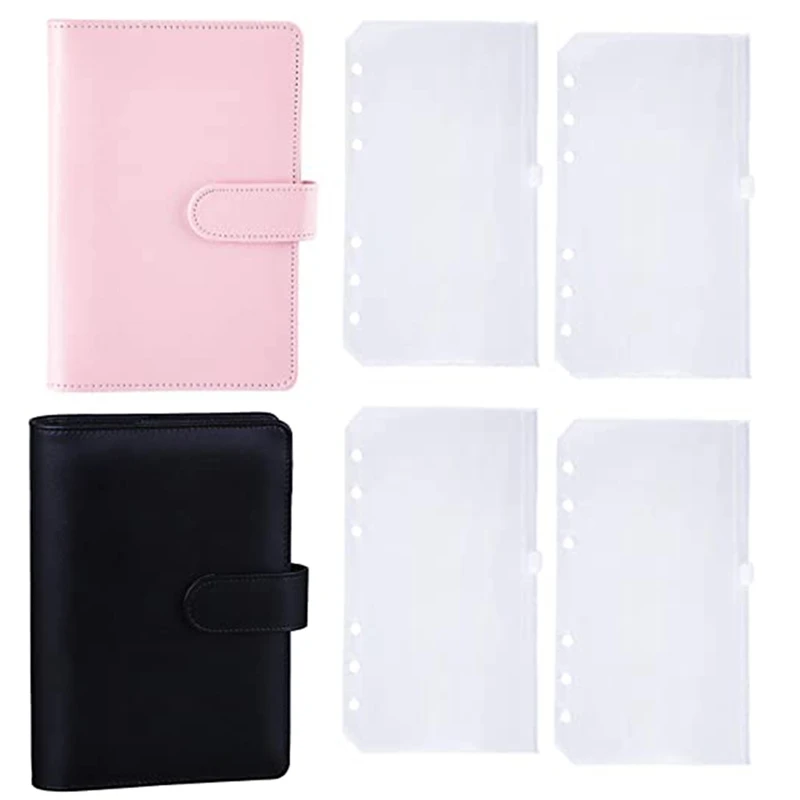 

A6 PU Leather Binder Sleeve with 6 Pieces A6 Binder Bag Loose Leaf Bag 6 Buckle Cash Budget Envelope System