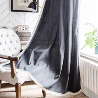 fashion curtain finished gray plain color lace edge small window kitchen curtain cotton and linen semi shading bay window
