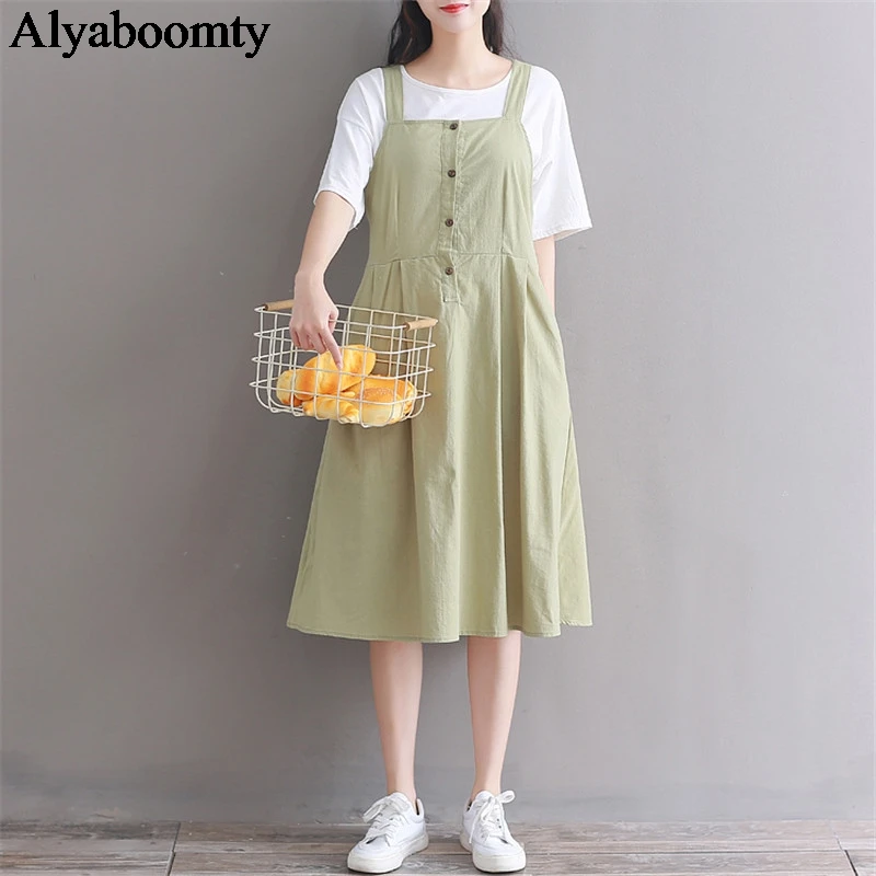 Женский сарафан в японском стиле преппи на бретелях элегантное милое хлопковое