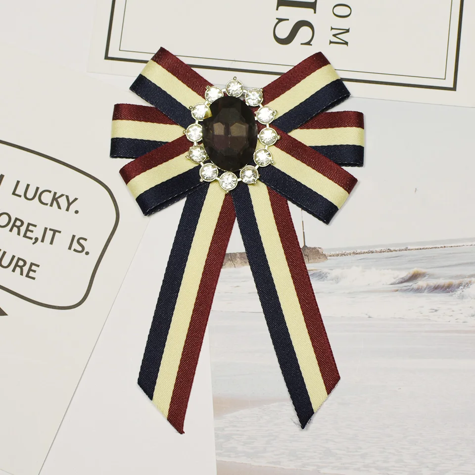 I-Remiel/полосатая тканевая брошь с галстуком-бабочкой и кристаллами в виде цветка