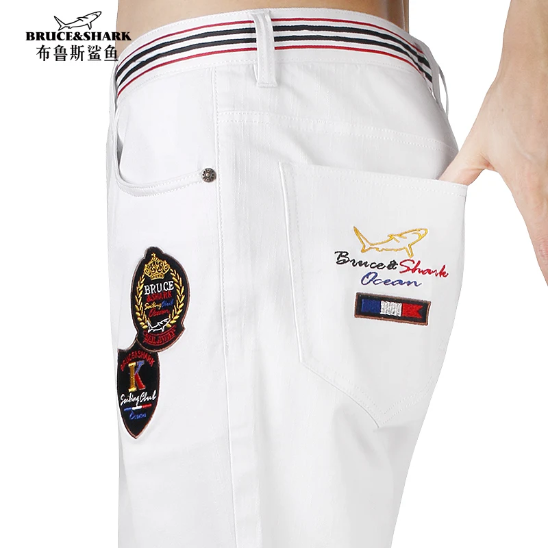 Мужские джинсы с прямыми штанинами белые хлопковые повседневные джинсовые