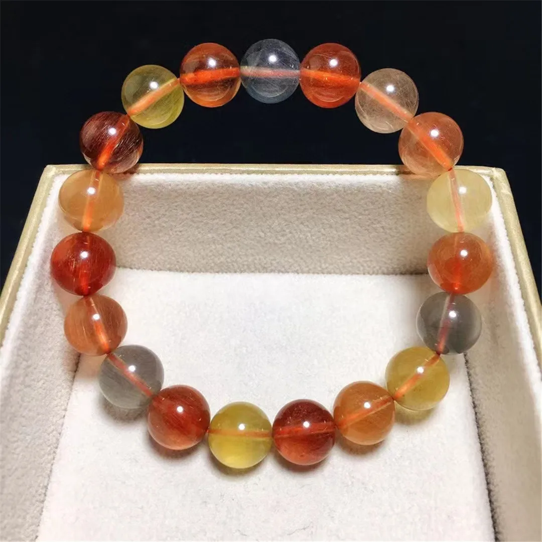 

Натуральный красочный рутилированный кварцевый браслет 11 мм для женщин и мужчин, восстанавливающий богатство подарок, хрустальные бусины, ...
