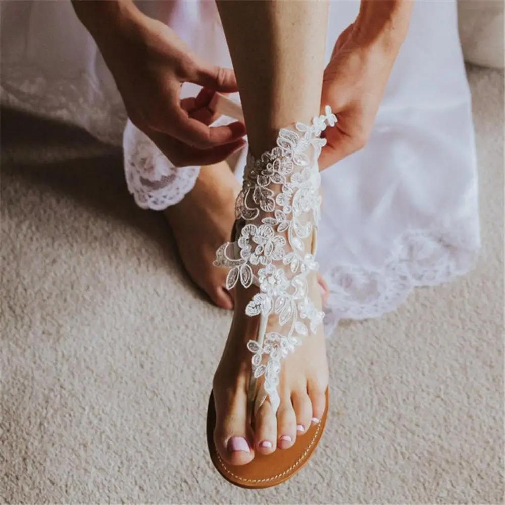 Cheap Barefoot Sandals For Wedding Shoes Sandel Anklet Chain Hottest Stretch Lace Sequins Bridal Jewelry Foot |