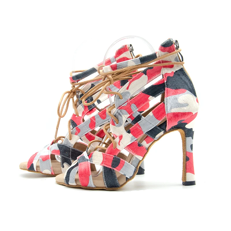 Женские камуфляжные туфли для латиноамериканских танцев сапоги бальных на