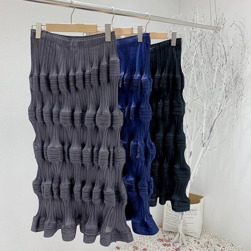 Miyake Pleated Skirt 2021 Autumn Plus Size Women's Clothing New Loose Stretch Solid Color Casual Skirt Female