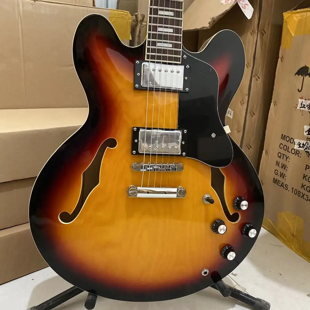 

Semi Hollow 335 Guitar Sunburst Color Mahogany Body Rosewood Fingerboard Silver Hardware High Quality GUitarra Free Shipping