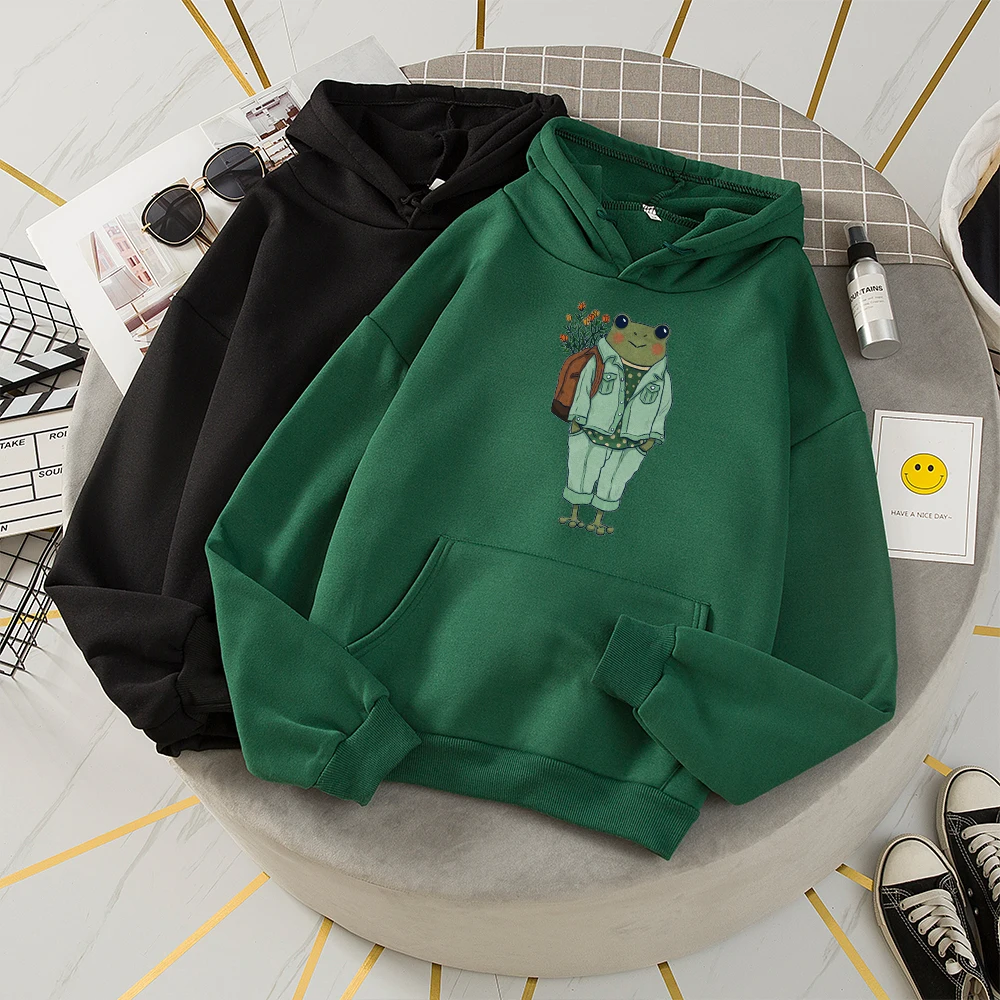 Hoodies Women Long Sleeve Oversized Sweetshirts Winter Gothic Cartoon Gentleman Frog Print Hoodies Clothes Xxl Sweatshirt Women