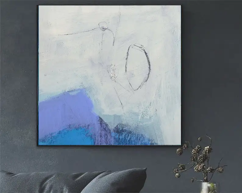 Beste Grote Witte Art Olieverf Abstract Blue Art Moderne Kunstwerk Abstract Schilderen Hedendaagse Muurschildering Voor Woonkamer