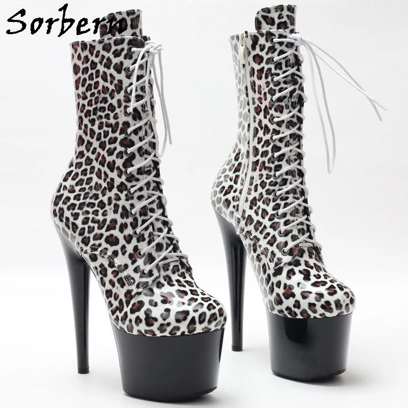 Купи Sorbern 17Cm Leopard Pole Dance Boots Women Stripper High Heels Exotic Ladies Shoes Lace Up Platform Drag Queen Booties Lace Up за 5,594 рублей в магазине AliExpress