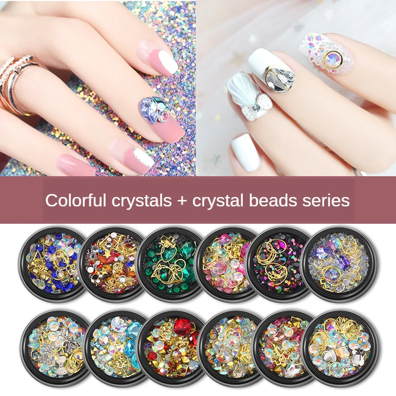 1 коробка смешанные дизайнерские украшения стразы для дизайна ногтей цветные