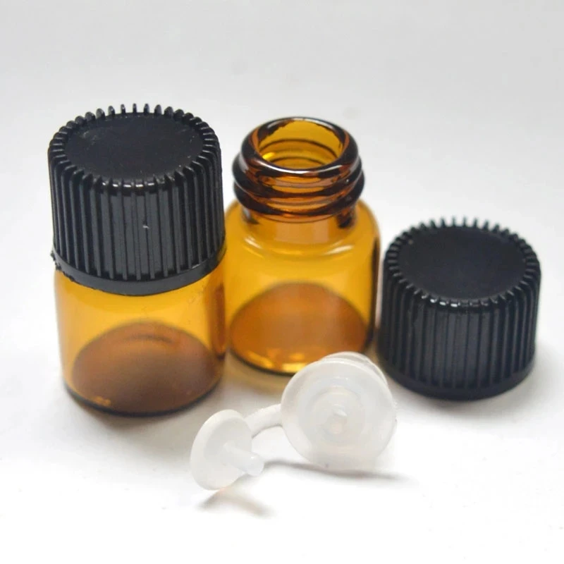 

1ml Portable Vials Cosmetic Containers Travel Home Essential Oil Bottle Jar Orifice Brown Reducer & Cap Refillable Bottles Glass