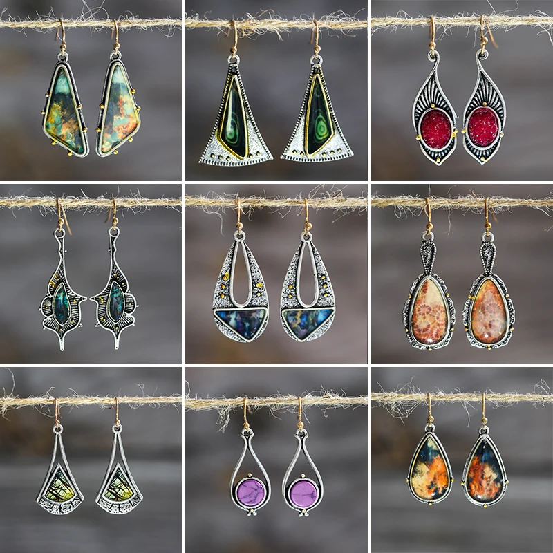 

Vintage Ethnic Hook Dangle Drop Earrings for Women Female Resin Bridal Retro Earrings Party Wedding Fashion Jewelry Accessories