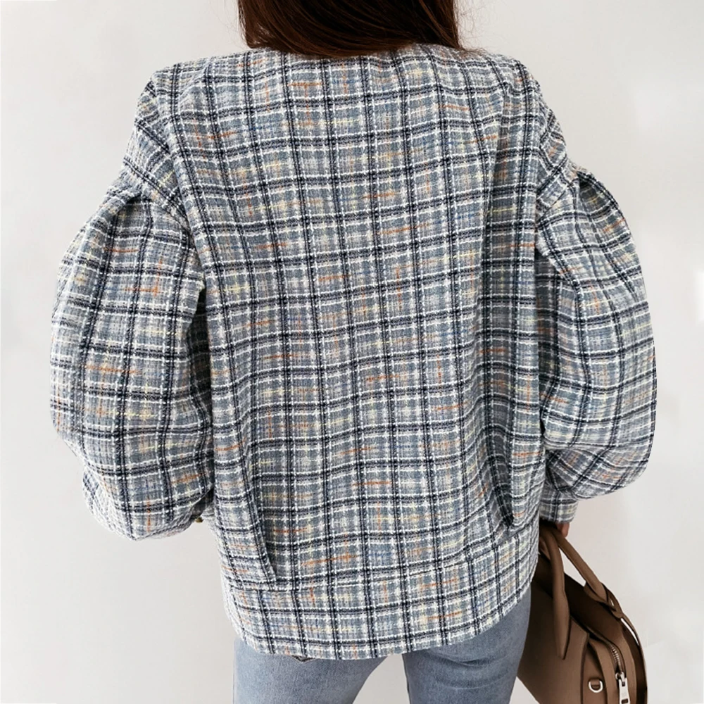 

New Women's Vintage Houndstooth Short Jackets Spring Korean Elegance Plaid Jacket Cropped Female's Coats Outwear Tops 2021