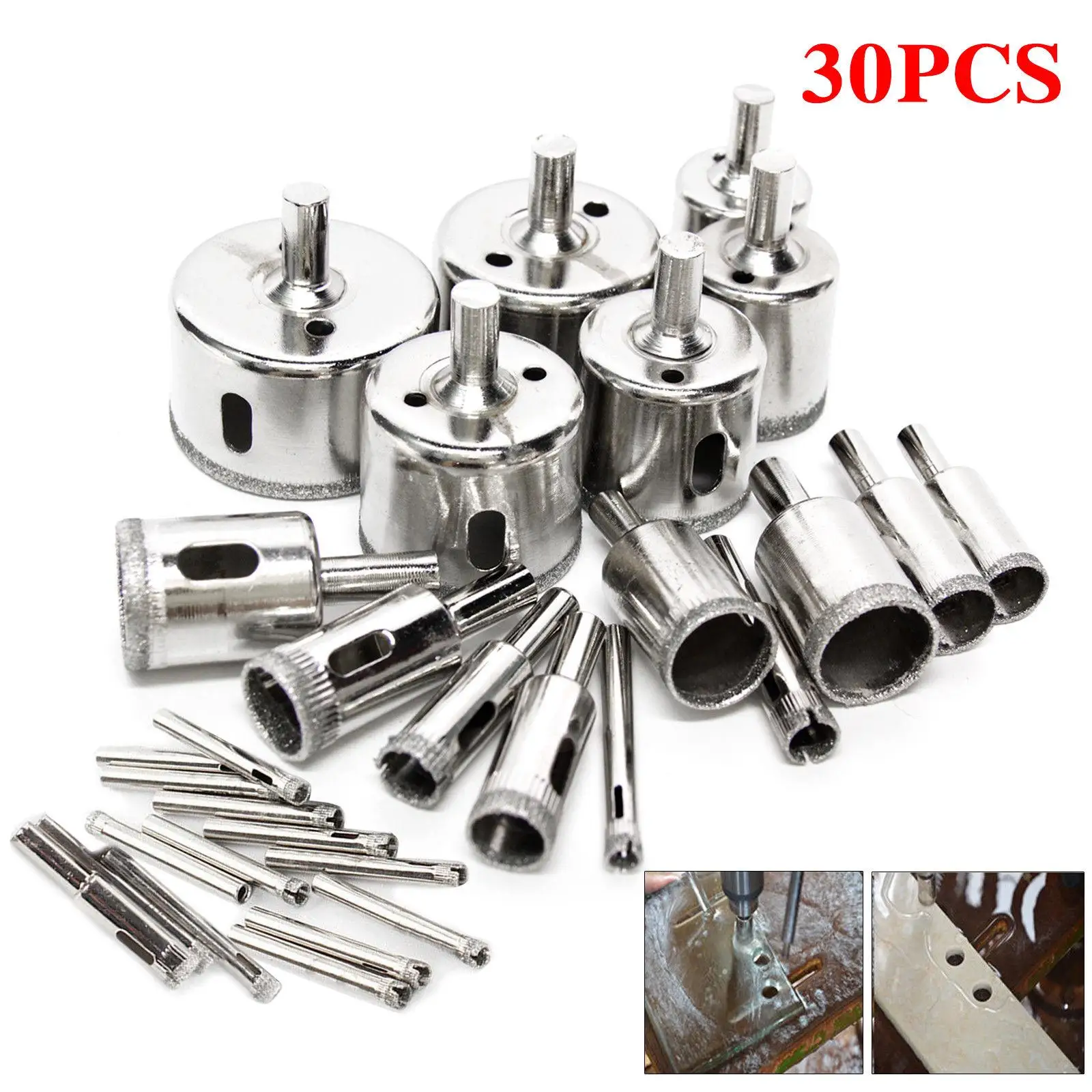 10/15/30Pcs 6mm-50mm Diamond Hole Saw Opener Core Drill Bit Set Power Cutting Tool For Tile Marble Glass For Electric Drill
