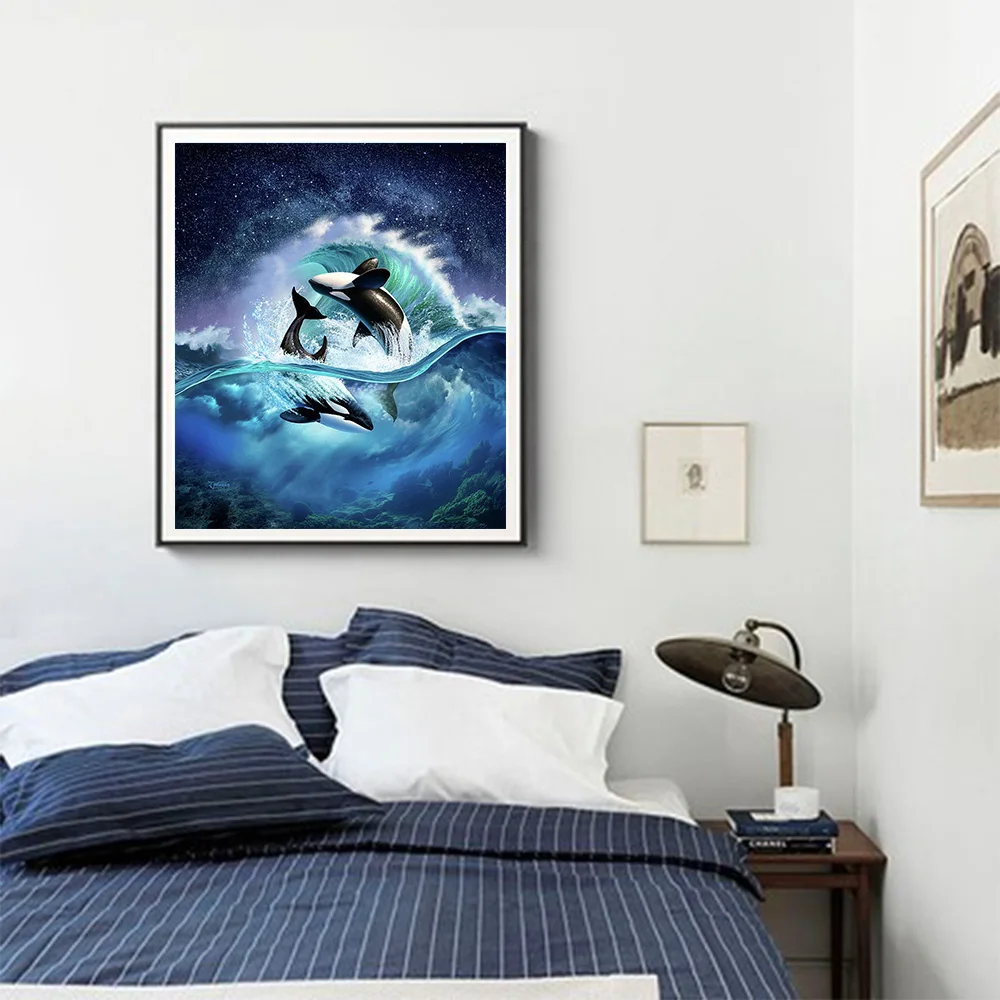 Набор для алмазной вышивки киты картина с морскими животными Круглая Мозаика