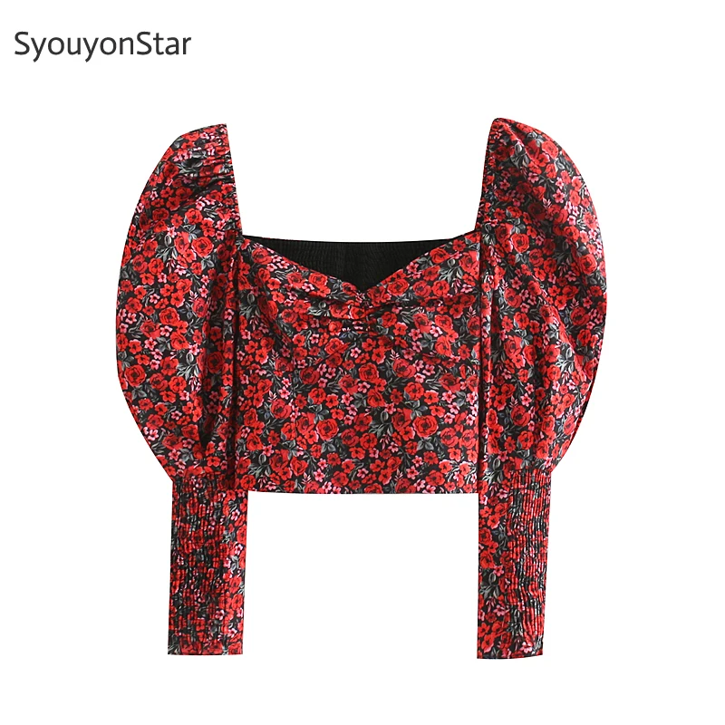 SyouyonStar женские пикантные Короткие топы длинный рукав квадратный воротник