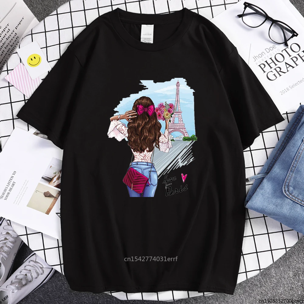 

Love Paris Beauty Girl Printed Women Tshirts Street Oversize T-Shirt Sport Crewneck Comfortable Womens Streetwear