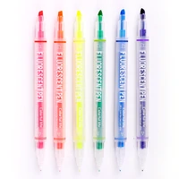 fashion 6 colors double head highlighter pen for student art drawing doodling marking schooloffice kawaii stationery supplies