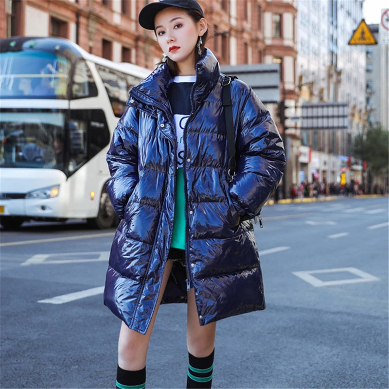 Высокое качество модный женский пуховик новинка Европейский глянцевый Зимний на
