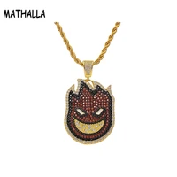 mathalla spitfire pendant necklace iced out chain gold color with tennis chain with cubic zircon mens hip hop rock jewelry
