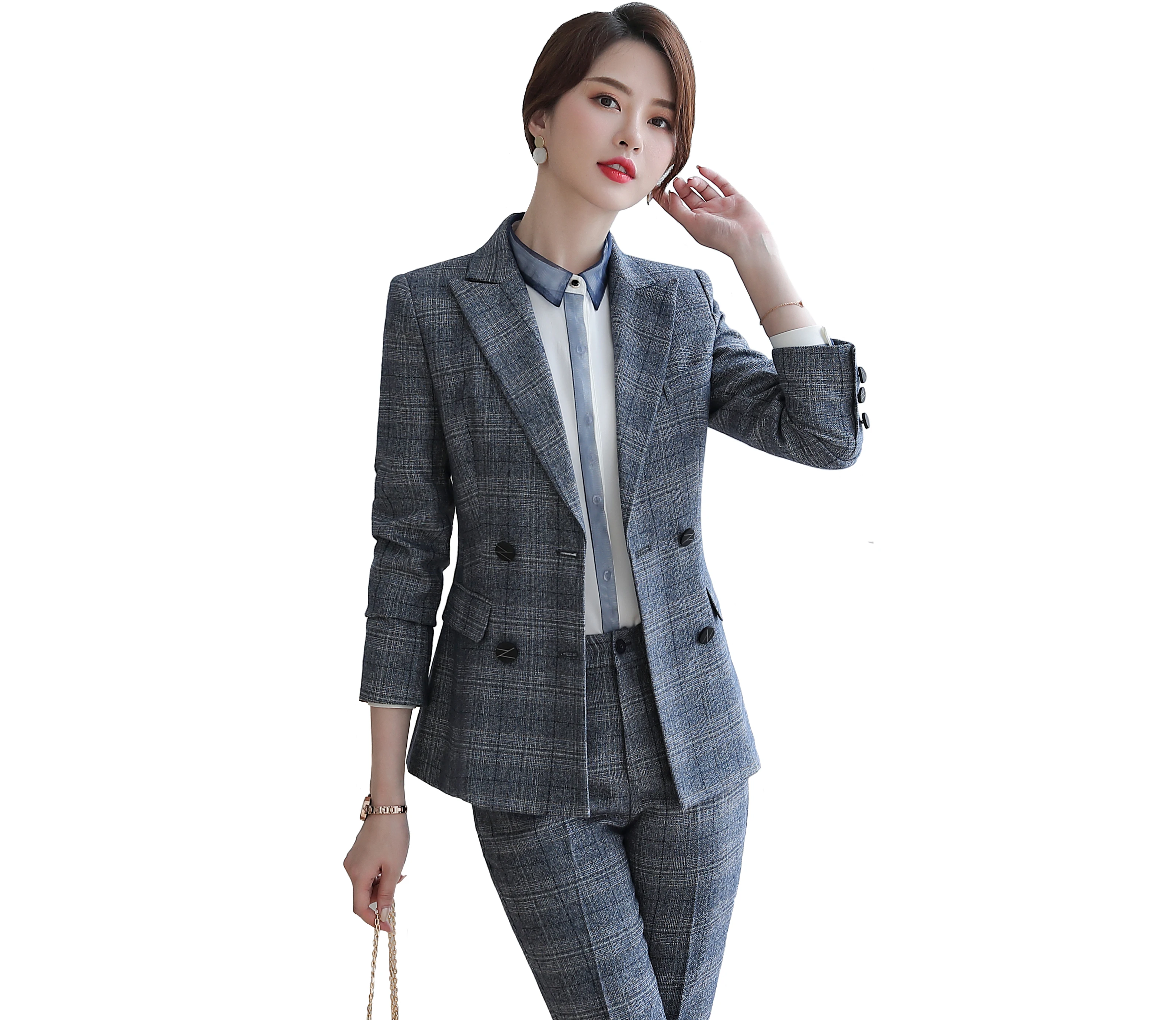 Женский костюм 2019 элегантные весенне-осенне-зимние блейзеры в клетку Офисная