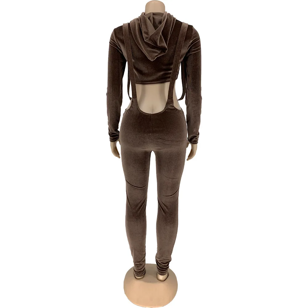

Velour Outfits Fall Winter Festival Clothing for Women Hooded Long Sleeve Velvet Crop Top and Zipper Up Skinny Pant Lounge Wear