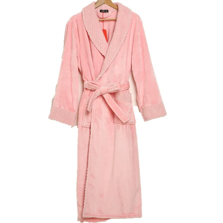 

Winter New Women Coral Fleece Nightgown Lovers Kimono Gown Warm Nightwear Long Bathrobe Soft Sleepwear Flannel Home Clothes