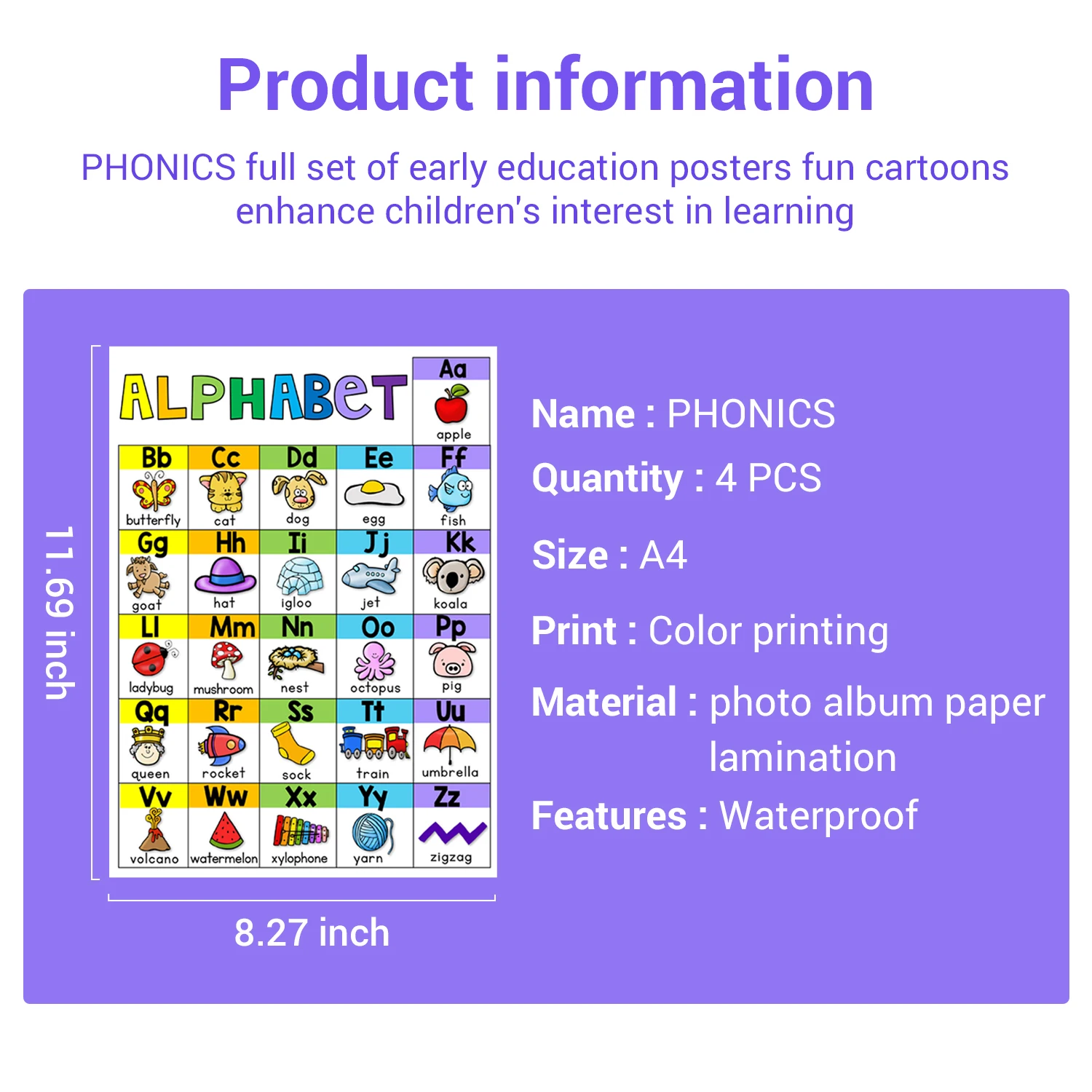 4 шт./компл. постеры для детей дошкольного возраста постер на английском языке