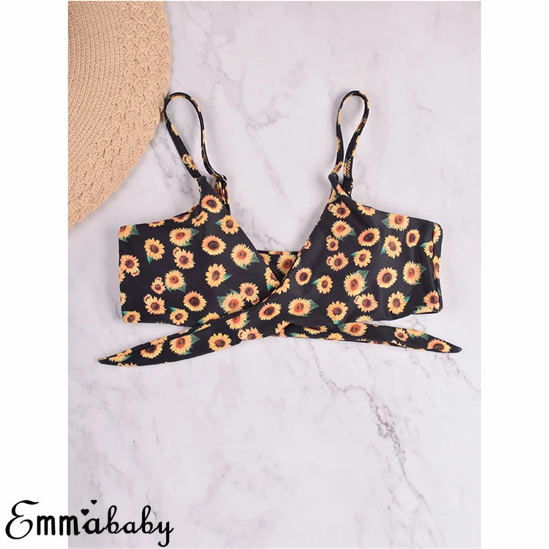 Сексуальный женский комплект бикини с бантом Бандаж пуш ап мягкий цветочный