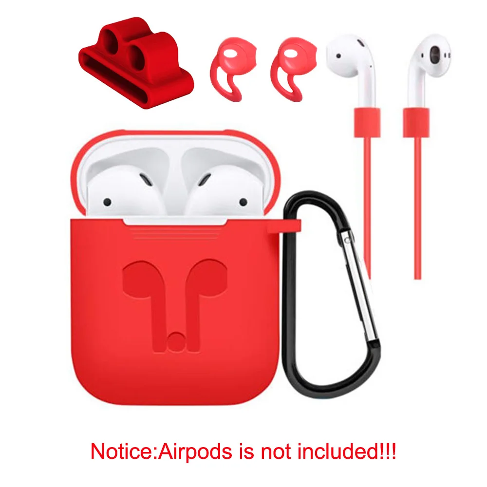 Аксессуары для airpods, силиконовый чехол, чехол для наушников, чехол, анти потеря, ремешок, держатель, наушники, карабин, пряжка, упаковка из 5 штук - Цвет: Red color
