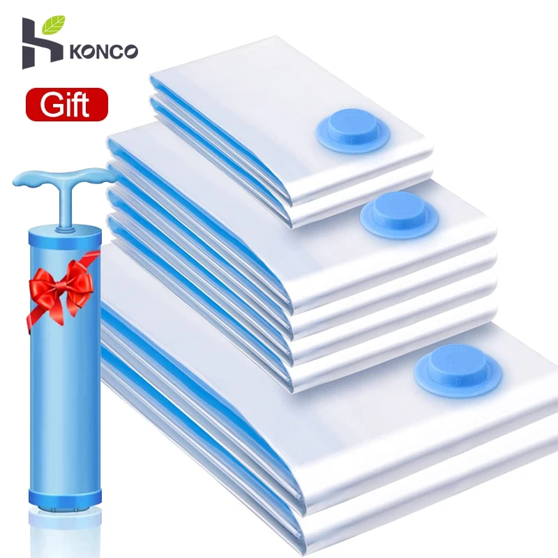 

NEW Konco 5 Pcs Vacuum Storage Bags Home Organizer Transparent Vacuum Bag Storage Bag With Free Pump for Clothes Pillow Storage