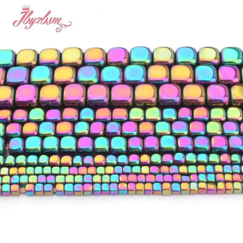 

2/3/4/6mm Natural Hematite Multicolor Cube Smooth Loose Stone Beads For DIY Necklace Bracelt Jewelry Making 15" Free Shipping