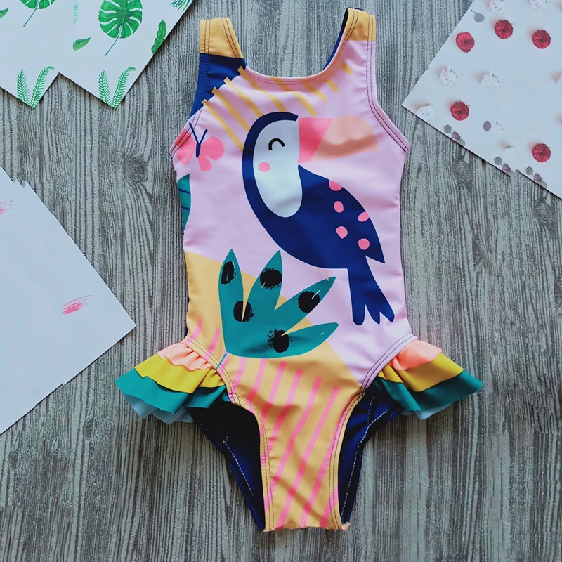 От 1 до 6 лет бикини с милым рисунком птицы одежда для купания маленьких девочек