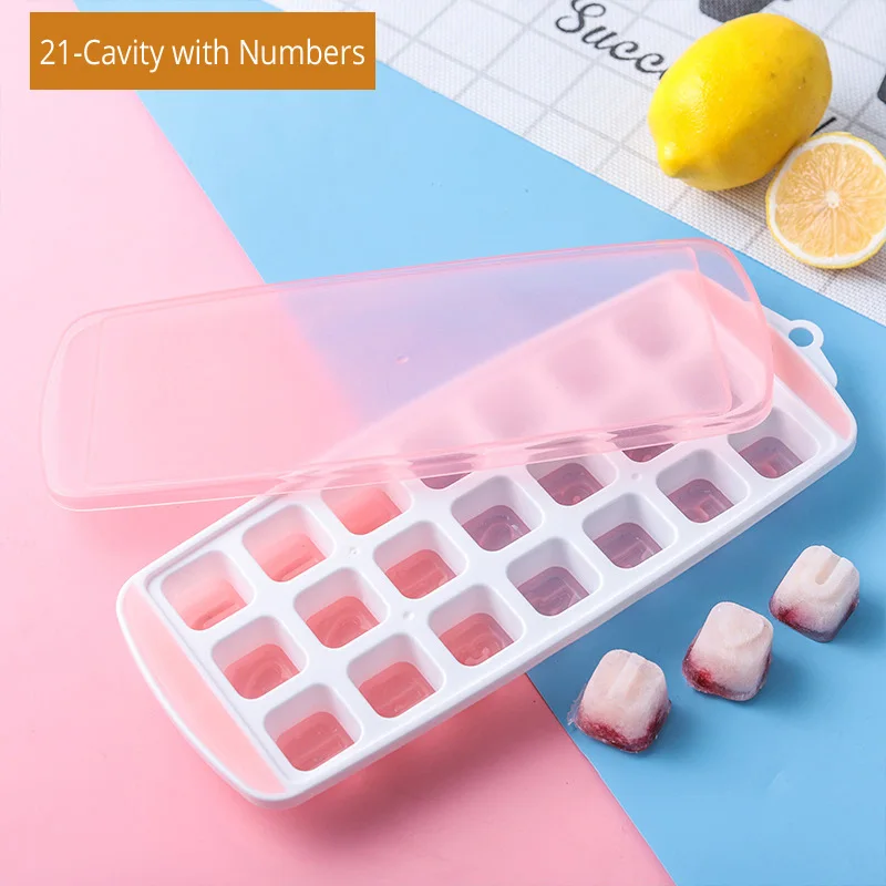 21-Cavity 21-силиконовые полости лоток для льда с крышками, Силиконовые формы ручной работы производитель кубиков льда, штабелируемые посудомоечные машины безопасный, нетоксичный, BPA бесплатно - Цвет: 21-Cavity
