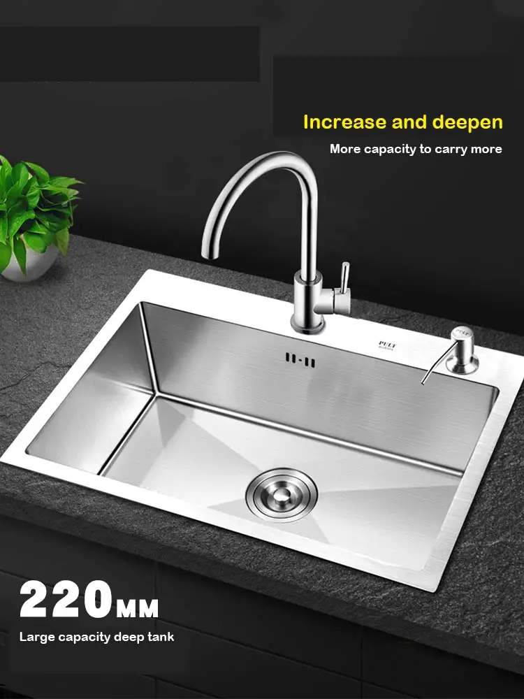 

kitchen 304 stainless steel silver sink thickened vegetable sink above counter basin manual sink single sink AE02SJ-0004