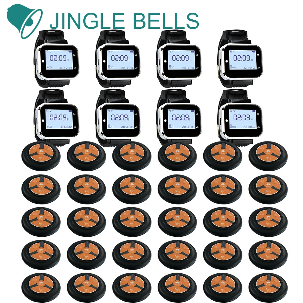 Колокольчики 8 часов приемник 30 Кнопка вызова Беспроводной официанта Системы для