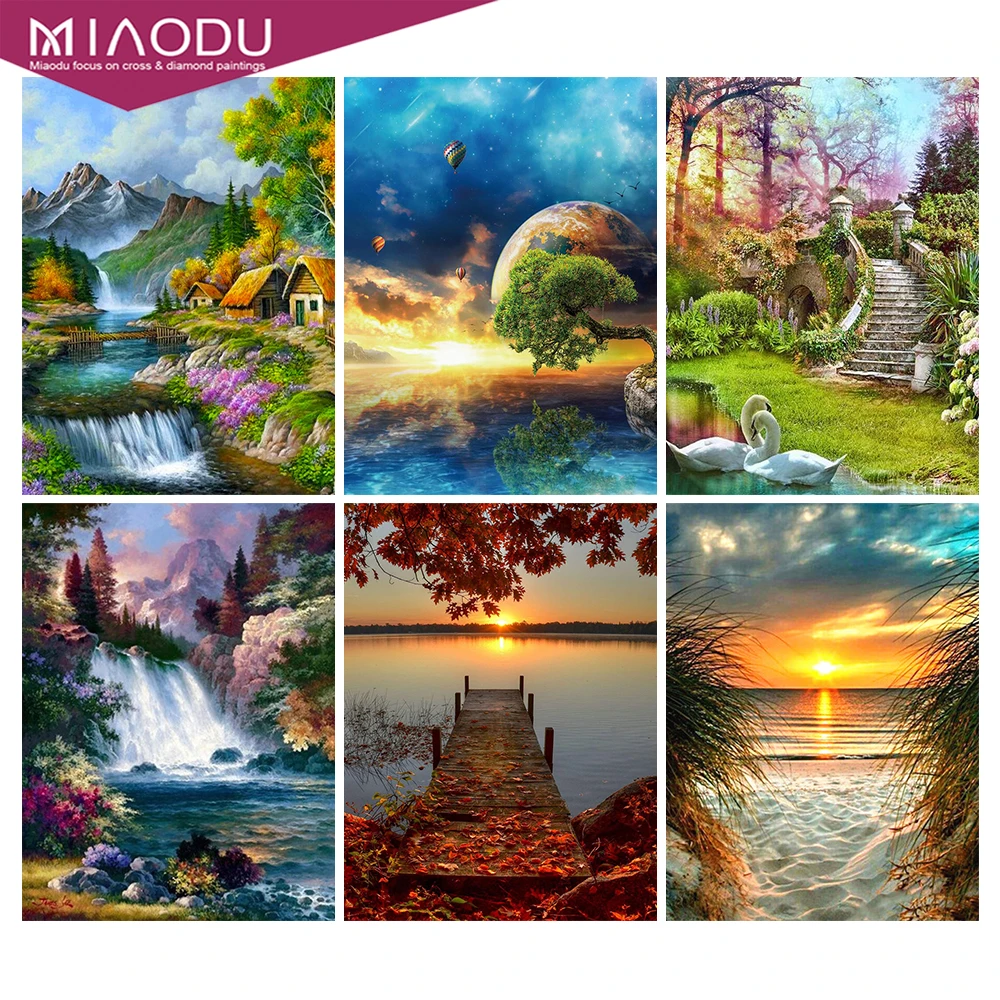 

Miaodu DIY 5D Diamond Painting Landscape Sunset Cross Stitch Kit Diamond Embroidery Scenery Mosaic Art Picture of Rhinestones