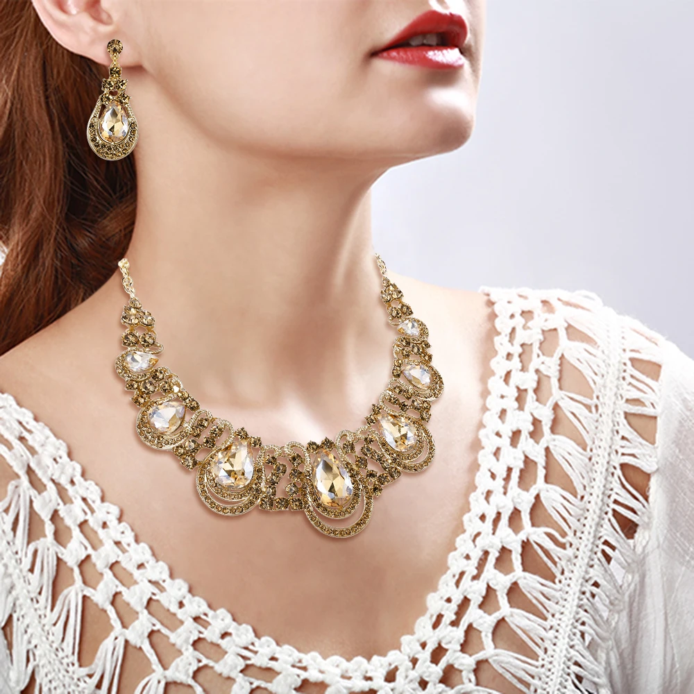 Слеза Ожерелье Серьги для женщин свадебные Дубай комплект ювелирных изделий с