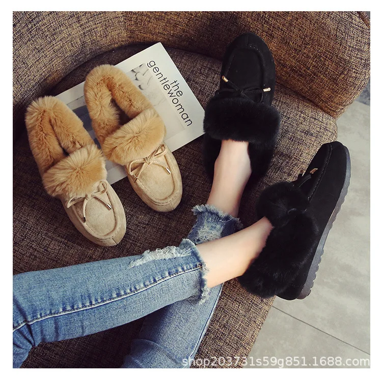 Обувь SWYIVY на плоской подошве женская теплая зимняя обувь с кроличьим мехом