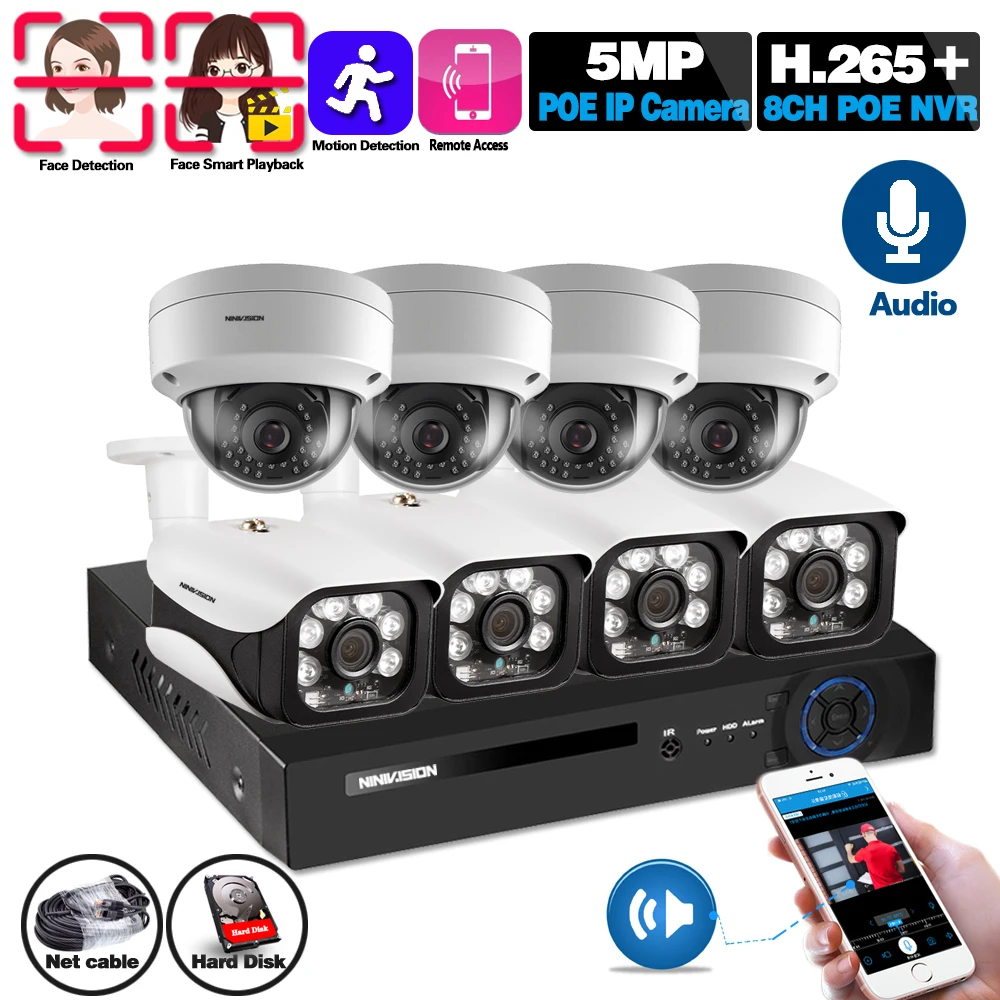 

H.265 Audio 8CH 5.0MP POE NVR CCTV Security System 8PCS 2MP Record POE IP Camera IR Outdoor Video Surveillance Kit 2TB HDD