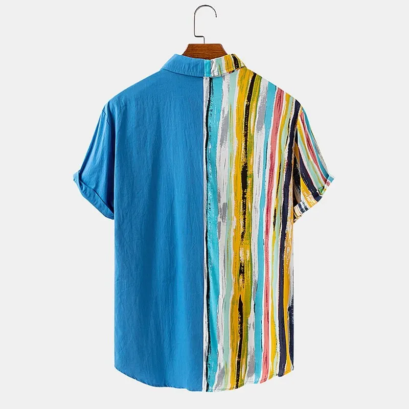 

New Mens Vintage Ethnic Style Printing Loose Short Sleeve Casual Shirts For Men Button Hawaiian Beach Lapel Camisa Masculina