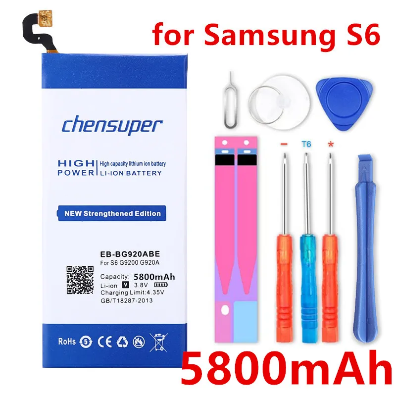 

Новый аккумулятор емкостью 5800 мач для Samsung S6, аккумулятор G9200, аккумулятор G920f, G920i, G920A, G925S