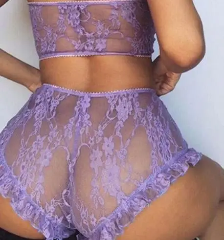 purple Bkld новые модные кружевные комплекты Короткие прозрачные сексуальные сетчатые комплекты из двух предметов Женские топы с открытыми плечами и шорты с оборками женские костюмы - Цвет: purple