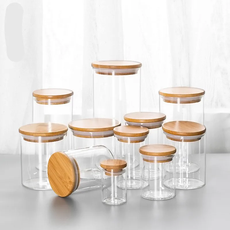 

Household Transparent Glass Jar Storage Container Tea Cans Kitchen Sealed High Borosilicate Food Storage Jar Seasoning Bottle
