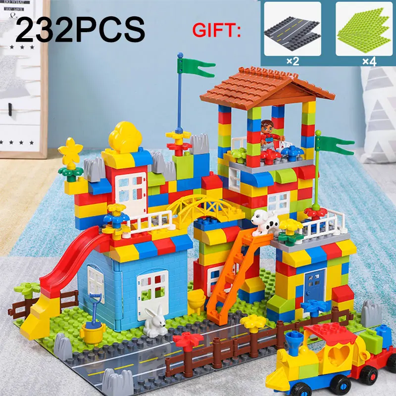 

232pcs Construction Marble Race Run Maze Balls Track design building blocks toys Compatible with Duplo Big Size brick