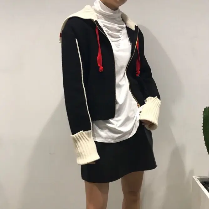 2019 осенне-зимний кардиган контрастного цвета женский короткий свитер пальто